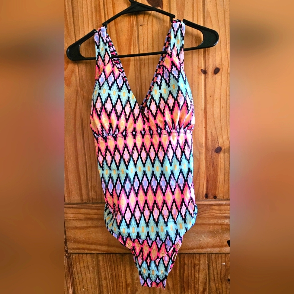 Vibrant Multicolor One-Piece Swimsuit - Deep V